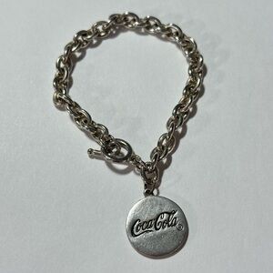Coca Cola Silver Tone Toggle Clasp Bracelet Scene Kid Kidcore Y2K 90s Pin Up